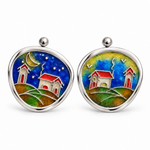 Load image into Gallery viewer, silver earrings with Handpainted View