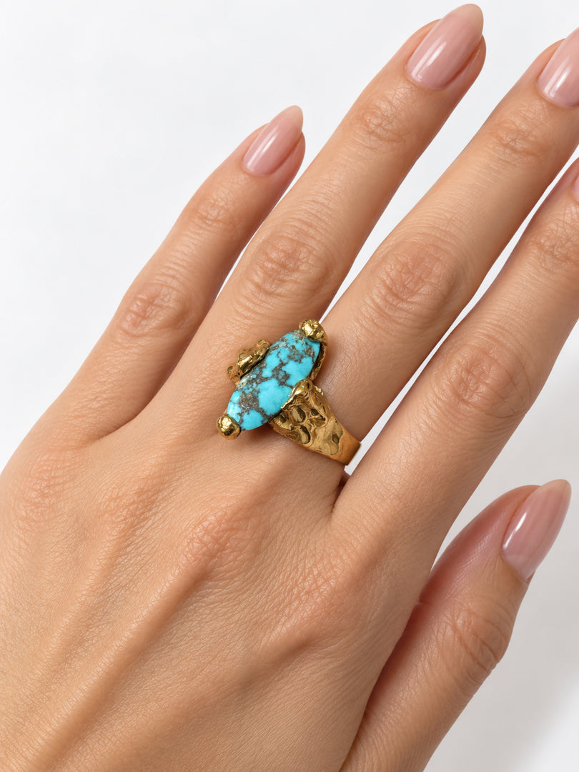 Gold Plated Silver Ring With Natural Turquoise