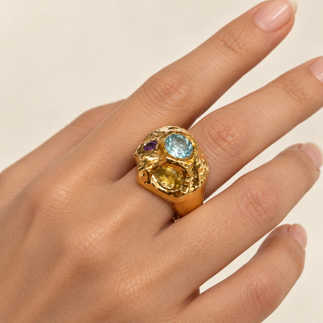 Gold Plated Silver Ring With Natural Stone