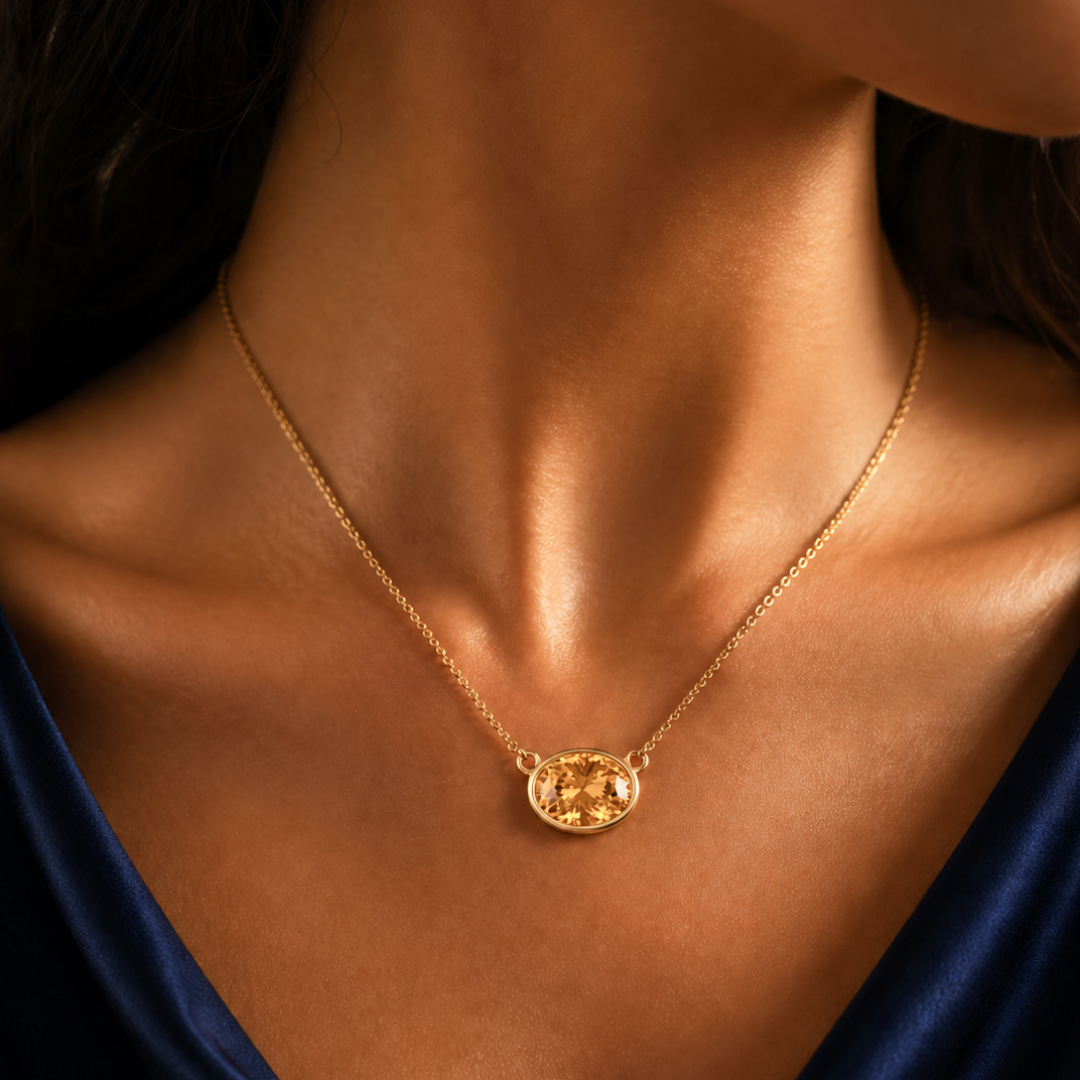 Amber Oval Pendant Necklace