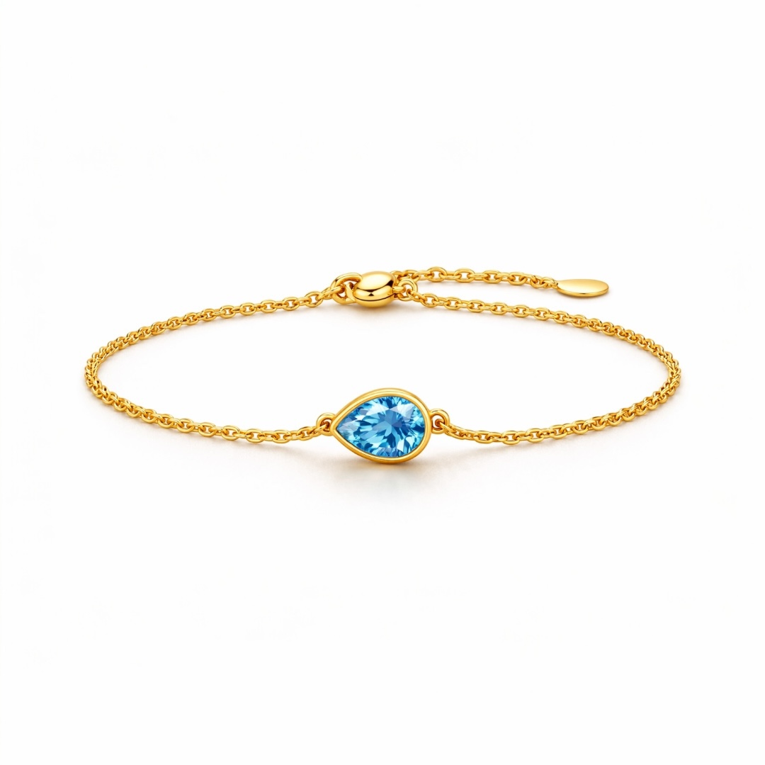 Aqua Teardrop Chain Bracelet