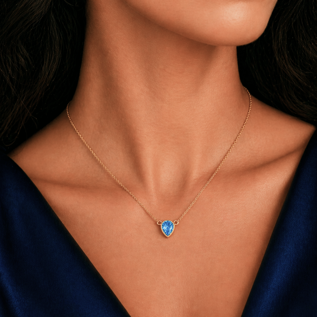 Aqua Teardrop Pendant Necklace