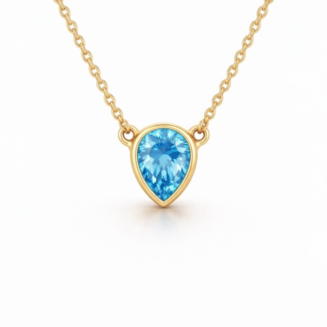 Aqua Teardrop Pendant Necklace