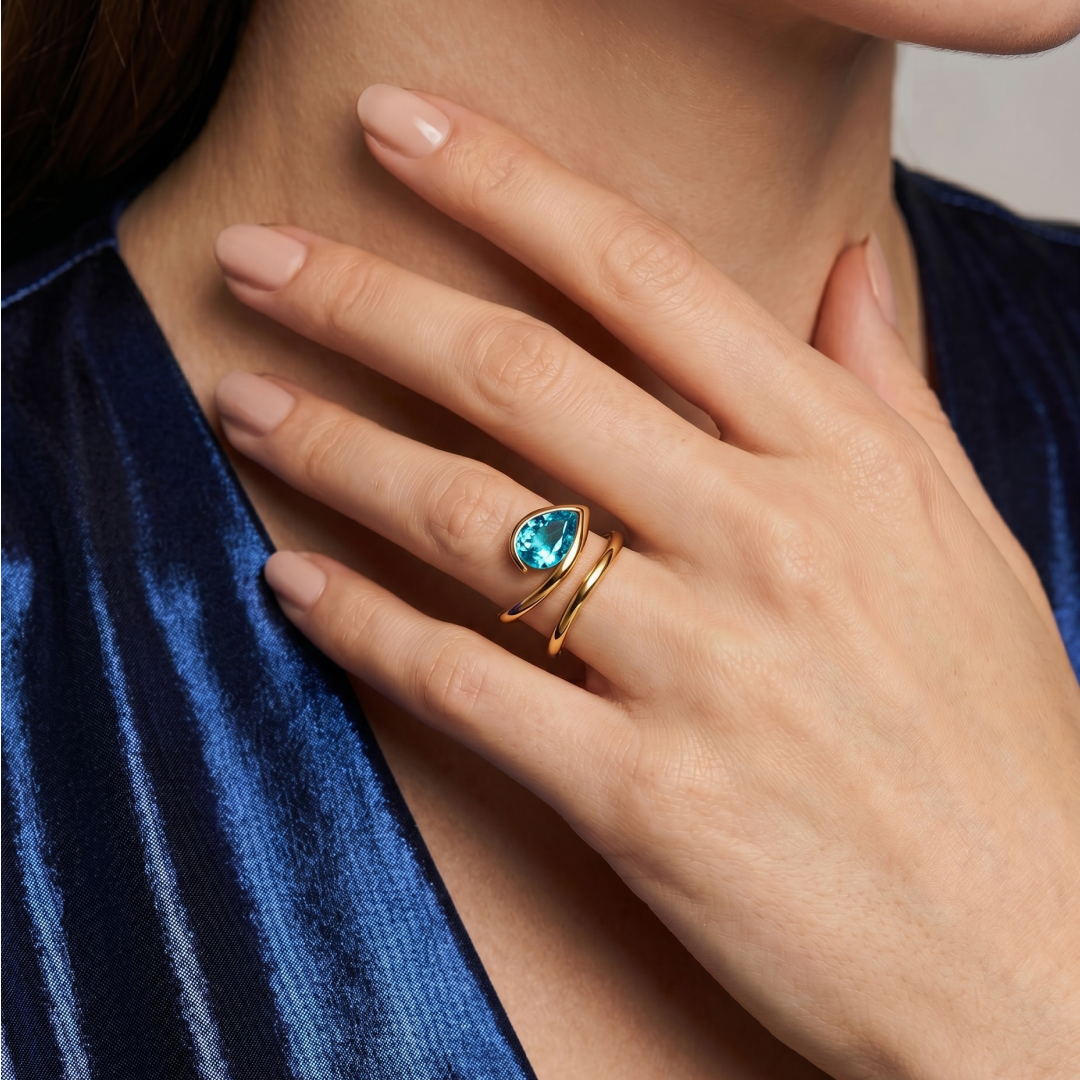Aqua Teardrop Wrap Ring