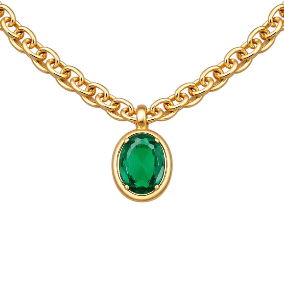 Emerald Oval Chain Necklace